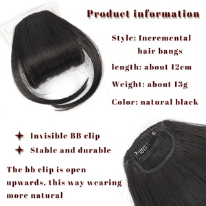 Ventes en gros de perruques à frange aérienne pour femmes, frange droite avec un style incliné, <span class=keywords><strong>coiffure</strong></span> polyvalente avec bonnet noir clair - Product Image 5