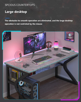 Bureau de jeu moderne en panneau haute densité Cold Steel avec étagère de rangement, poste de travail ergonomique pour la maison, la chambre, l'appartement, le joueur