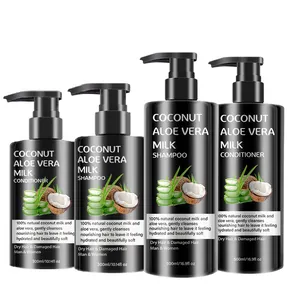 Private Label Professional Salon Quality Coconut Milk Aloe Vera Smoothing Moisturizing Hair Lotion Hair Shampoo And Conditioner