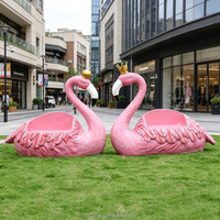 C006 Banc Sculptural Flamant Rose en Résine Romantique, Fait Main, Imperméable, pour Jardin, Mariage, Hôtel, Café