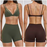 Set Olahraga Wanita 2 Potong: Bra Olahraga Tanpa Kawat Model Segitiga & Celana Pendek Fitness Pinggang Tinggi, Menyerap Keringat