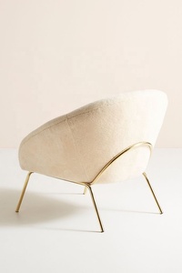 Faux Artificial Sheep Fur Teddy Fur Cover Leisure Chair with Luxury Metal Golden Base Living Room Accent Chair - Product Image 4