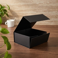 Boîte à chapeau magnétique pliable en carton rigide de luxe noire OEM avec logo personnalisé pour l'emballage de vêtements et de cosmétiques