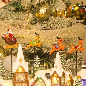 Factory Direct <strong>Christmas</strong> Village <strong>Artwork</strong> with LED Light Moving Reindeer Sleigh Handicraft Resin for Shopping Mall Custom Size - Product Image 5