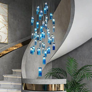 Lustre personnalisé moderne pour villa, hôtel, restaurant, en verre, briques transparentes, lustre pour escalier - Product Image 1
