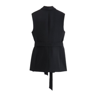 SHENZHU 2023 Nouveau <span class=keywords><strong>Gilet</strong></span> <span class=keywords><strong>Long</strong></span> <span class=keywords><strong>Noir</strong></span> <span class=keywords><strong>Femme</strong></span> Été Polyvalent Slim avec Ceinture <span class=keywords><strong>Sans</strong></span> Manches Col en V Décontracté Élégant 7848187 - Product Image 2