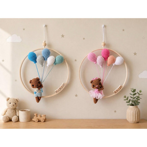 Acchiappasogni con <span class=keywords><strong>Orsetto</strong></span> all'Uncinetto e Logo Personalizzato, Decorazione per Cameretta, Giocattolo da Appendere con Palloncini - Product Image 1