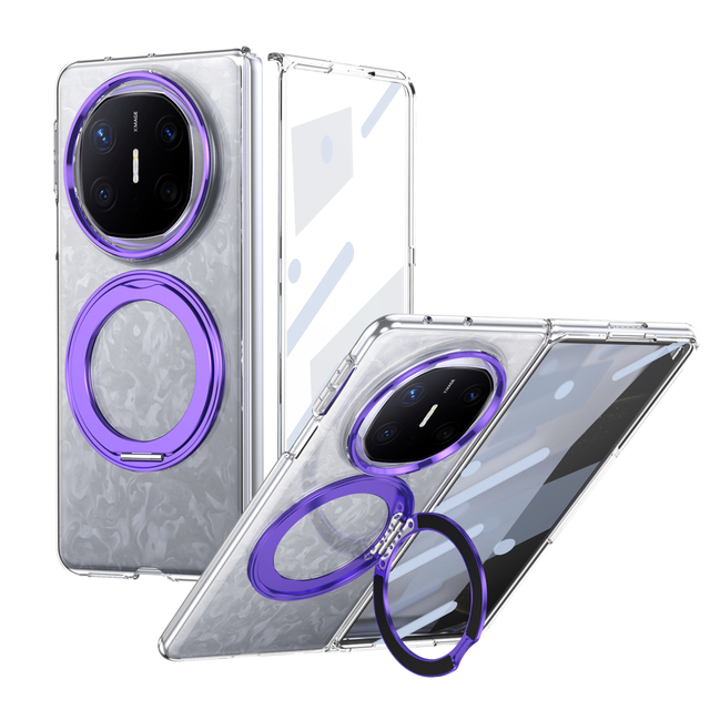 Magnetic Fold Case 360 Rotating Alloy Bracket Anti-Yellow Clear PC Protective Luxury Design Waterproof Phone Case for for