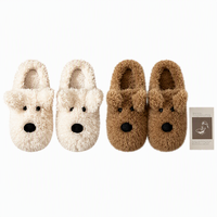 Pantoufles en peluche 3D motif chien de dessin animé, douces en fausse fourrure, chaudes pour l'hiver, pantoufles d'intérieur, personnalisables OEM ODM, vente en gros