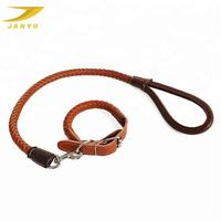 Ensemble collier et laisse pour chien en cuir de vache véritable tissé à la main, style vintage, fabrication OEM, poignée rembourrée confortable, boucle en métal, accessoires pour animaux de compagnie