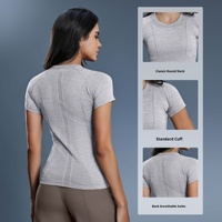 T-shirt de sport respirant à manches courtes, col rond, séchage rapide, pour fitness, course à pied et gym, coupe ajustée, sans coutures, personnalisable, vente en gros