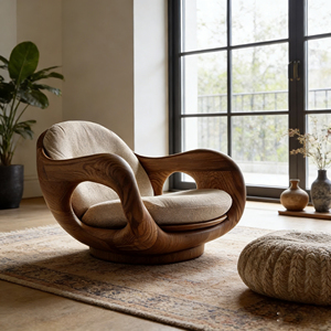 Poltrona Singola <span class=keywords><strong>in</strong></span> <span class=keywords><strong>Legno</strong></span> Massello Stile Mid-Century con Base Girevole, Colore del Tessuto Personalizzabile, <span class=keywords><strong>per</strong></span> <span class=keywords><strong>Soggiorno</strong></span> e Showroom - Product Image 2