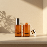 Flacon compte-gouttes rond en verre de 30 ml, conteneur d'huile essentielle, emballage de sérum cosmétique