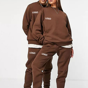 Felpe con cappuccio e <span class=keywords><strong>jogger</strong></span> da uomo personalizzate set tuta a coste in cotone sciolto unisex marrone - Product Image 2