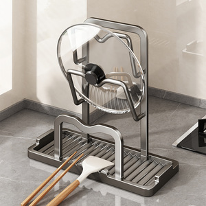 <b>Kitchen</b> Countertop Pot Lid Holder Multi Functional <b>Storage</b> <b>Rack</b> <b>For</b> Stir Fry Spoons And Spatulas Space Aluminum Standing Type - Product Image 1
