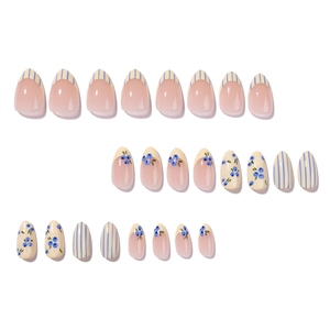 Faux ongles à presser en acrylique de haute qualité, motif color block bleu et blanc, forme amande, couleur <span class=keywords><strong>myrtille</strong></span>, vente en gros - Product Image 2