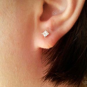 Promotion Mini <strong>Small</strong> <strong>Studs</strong> the Second Piercing <strong>Stud</strong> Single Rectangle Cz Prong Setting Simple Gold <strong>Earring</strong> Designs for Women - Product Image 1