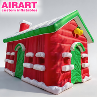 Maison gonflable rouge de Noël avec souffleur, Grotte du Père Noël gonflable commerciale en tissu Oxford 420D, Maison à toit enneigé