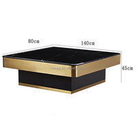 Table basse carrée de style simple Table centrale de salon de bureau de surface en verre trempé à bord enveloppé d'acier inoxydable plaqué or