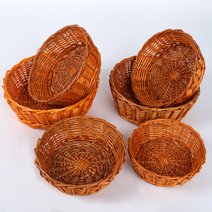 ตะกร้าสานทรงกลมสีส้ม ตะกร้าเก็บของทำมือ ภาชนะใส่อาหาร - Product Image 1