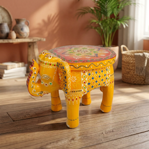 Taburete Decorativo de Madera con Forma de Elefante, Diseño Art Deco Hecho a Mano, Pintado a Mano, Decoración Ecológica para el Hogar - Product Image 2