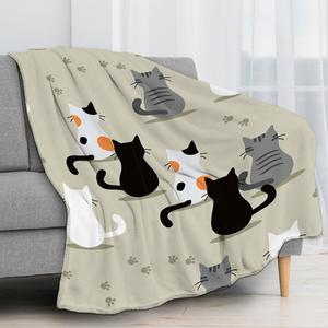 <b>Pink</b> Striped Cat Faces Flannel Blanket <b>Throw</b> Blanket Nap Blanket Skin Friendly Reversible for Travel Camping Custom Print - Product Image 5
