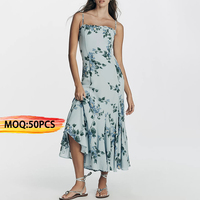 Robe longue maxi à bretelles spaghetti, imprimé floral, ourlet à volants, de haute qualité, OEM personnalisé, décontractée, été, fabricants pour les marques de vêtements