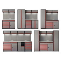 Ensemble d'armoires de garage et d'atelier en acier laminé à froid robuste 2026, conception modulaire sur roulettes, OEM disponible, capacité 500 kg, support à outils 3 points