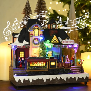 Casas de Pueblo Navideñas de Resina Duradera y Ecológica con Luces LED, Figuras de Trenes de Pueblo, Escena Musical Navideña - Product Image 3