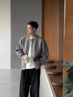 Haut de gamme Style coréen à la mode lâche tricoté Bomber pull hommes hiver doux cireux à manches longues solide colo fourrure avant Logo