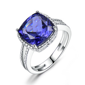 Bán Sỉ Hip Hop Hợp Thời Trang Đảng Rhodium Mạ 925 Sterling Bạc Aquamarine Zircon Nhẫn Cưới - Product Image 1