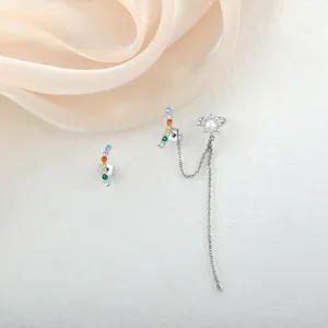 925 ayar gümüş moda uzun püskül zincir klip renk zirkon küpe kadın inci kulak setleri takı hediye