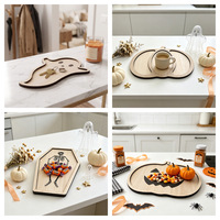 Plateau décoratif en bois creux en forme de citrouille d'Halloween, plat de service plat 2D pour la décoration de table de fête