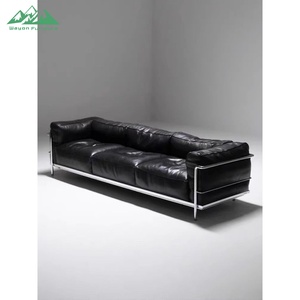 वेऑन आधुनिक काले चमड़े के सोफे सेट फोम को लिविंग रूम लक्जरी के लिए चांदी के धातु फ्रेम 4-सीटर से भरा हुआ फोम - Product Image 2