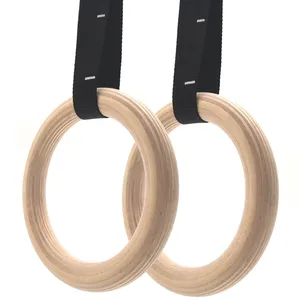 Fitness Wood Gymnastic Rings Gym Rings Nylon Strap Cross Fitness Training Gymnastic Gym Wooden Rings