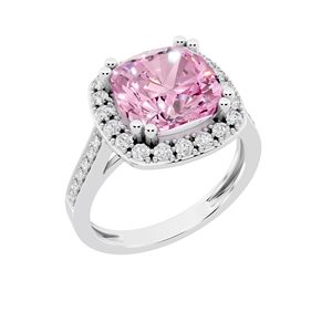 SGARIT custom 14K gold <b>Cushion</b> Cut LAB Pink sapphire gemstone <b>Ring</b> With Pave Diamond Halo Women's Luxury Engagement <b>Ring</b> Jewelry - Product Image 1
