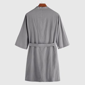 Accappatoio da Uomo a <span class=keywords><strong>Tre</strong></span> <span class=keywords><strong>Quarti</strong></span> di <span class=keywords><strong>Manica</strong></span>, Nuovo Stile, Lungo, per Casa, Tinta Unita, Comodo, in Lino, Pigiama, Vestaglia, Abbigliamento Notturno - Product Image 6
