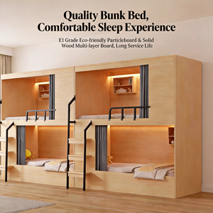 Lit superposé capsule spatiale en bois massif de qualité supérieure - Lit double moderne modulaire à deux niveaux pour appartements, hôtels, écoles et auberges - Product Image 2