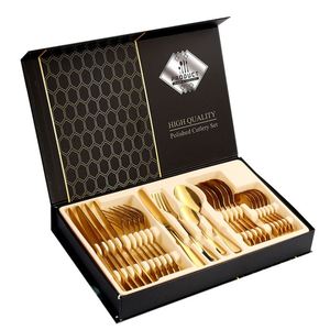 Hot Selling Disposable 24-Piece Sustainable Modern Gift Set Gold Stainless Steel Mirror Finish Flatware Box Custom Logo Option - Product Image 3