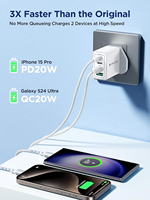 Chargeur USB-C 40W à charge rapide, 4 ports, multi-chargeur pour iPhone 16 15 14, adaptateur double port PD + prise murale QC, alimentation USB de bureau