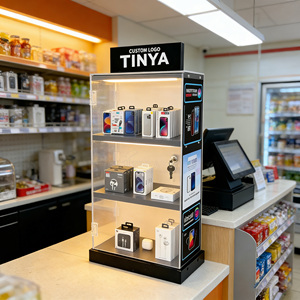 TINYA Espositore Moderno da Tavolo <span class=keywords><strong>in</strong></span> PMMA <span class=keywords><strong>per</strong></span> Accessori Cellulari, Cavi di Ricarica, Adattatori, Espositore con LOGO, Supporto <span class=keywords><strong>in</strong></span> Acrilico <span class=keywords><strong>per</strong></span> Negozi di Elettronica - Product Image 1