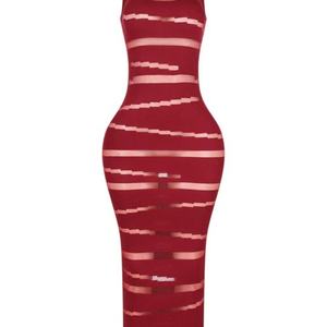 Nuevo Vestido Ajustado sin Mangas con Cuello Alto y Rayas Transparentes, Sexy y Moderno para Fiestas, para Mujer - Product Image 6