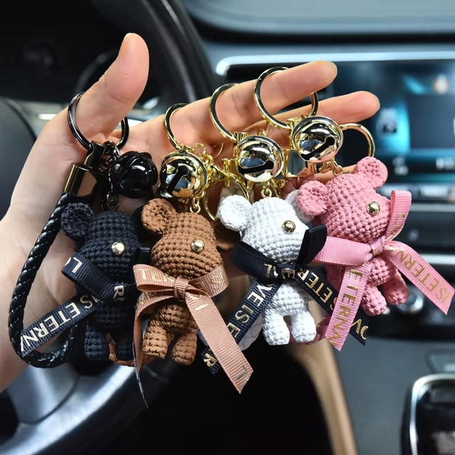 Fashion Cartoon Cute Bow Teddy Bear Doll Key Chains Resin Kawaii Bear Car Keychain Bag Backpack Charms Decoration Pendant Gift