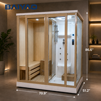 Sauna combiné sec et vapeur en cèdre canadien, avec cabine de douche en verre trempé, sur mesure pour villa, maison, spa