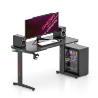 Meja Gaming Esport Multifungsi Bentuk L JOHOOFURNITURE L08, Kayu Metal, Lampu LED RGB, Lipat, Dapat Diperpanjang, untuk Kantor dan Rumah