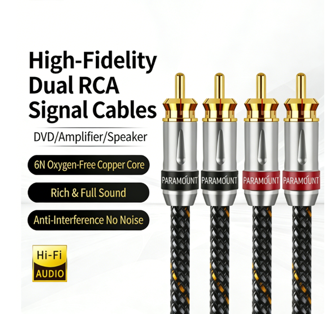 RCA Aux Audio Cable 6N Pure Copper Audiophile-Grade 2RCA-2RCA Right-Angle HDTV Compatible PVC Jacket HiFi Power Amp Signal CCS