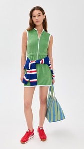 Verano de las mujeres personalizado Terry Cloth cintura alta cremallera pecho cintura Vestidos cortos deporte Sexy moda mujer verde tamaño S - Product Image 4