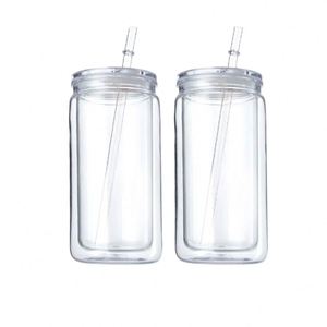 Gobelet Mason transparent en plastique PC de 16 oz, écologique et jetable, avec paille – Impression personnalisable, lavage à la main uniquement, pour cadeaux d'affaires - Product Image 1