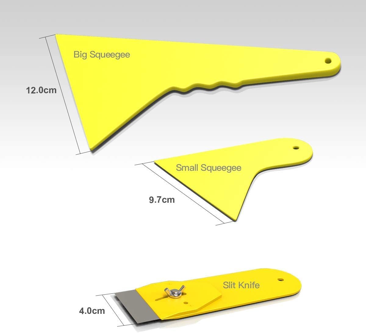Kit De 7 Outils Pour Film Teinté Voiture - Racloirs, Lames, Squeegee - Neuf Jaune