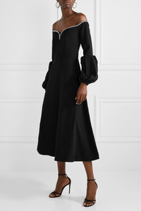 Mode Solide Noir à épaules dénudées <span class=keywords><strong>Embelli</strong></span> Crêpe Robe Midi Femme Dames Longue Robe Décontractée - Product Image 2